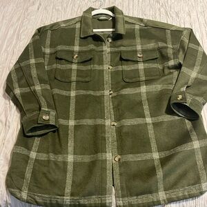 SONOMA Heavyweight Brushed Flannel Shacket Olive Green Plaid Size xxl w coat